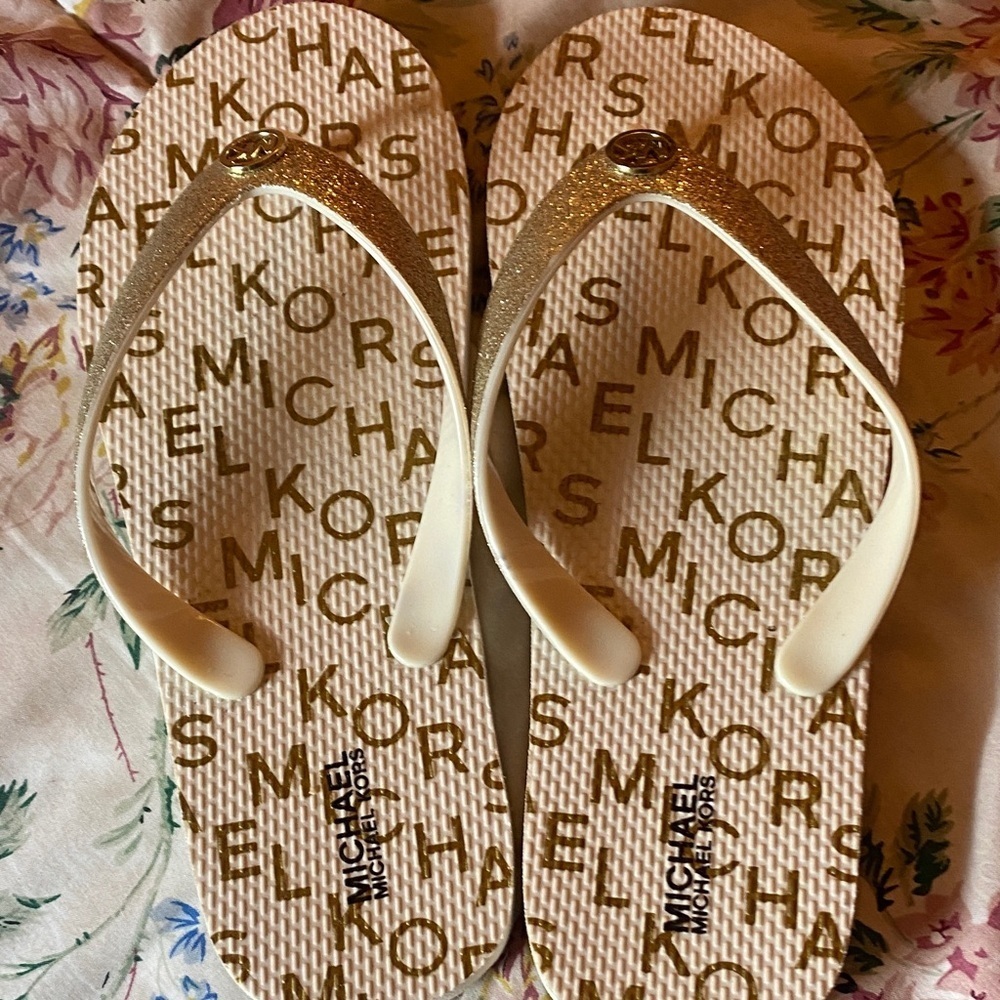 Michael Kors Gold and Cream Flip Flops - Picture 4 of 6